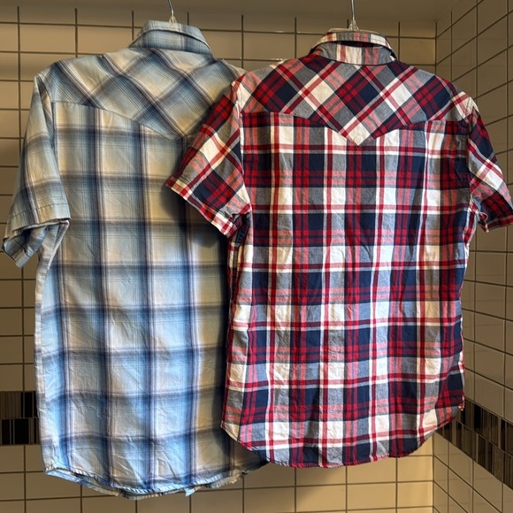 Men’s Wrangler Levi’s plaid western short sleeve Pearl snap shirts bundle medium - Picture 6 of 6